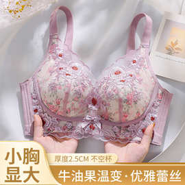 新款蕾丝内衣女无钢圈小胸聚拢防下垂上托收副乳无钢圈调整型套装