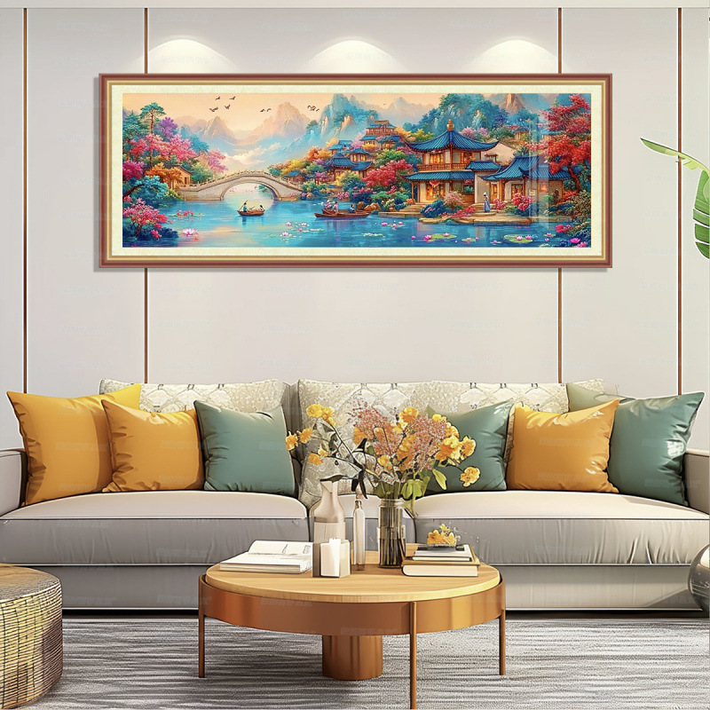 [Algodón importado] Mona Lisa real bordado a mano borracho Jiangnan nuevo paisaje decoración de estilo chino estudio bordado manual image 3