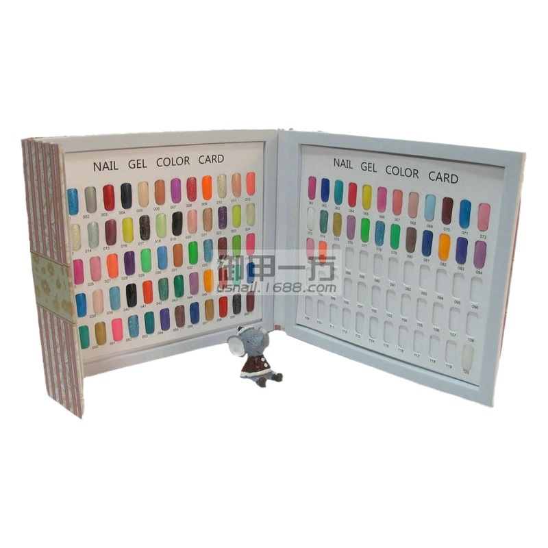 Productos de esmalte de uñas Pegamento de esmalte de uñas Caja de placa de color de uñas a rayas fresca pequeña Pantalla de color con incrustaciones de 120 colores Folleto de libro de tarjeta de color