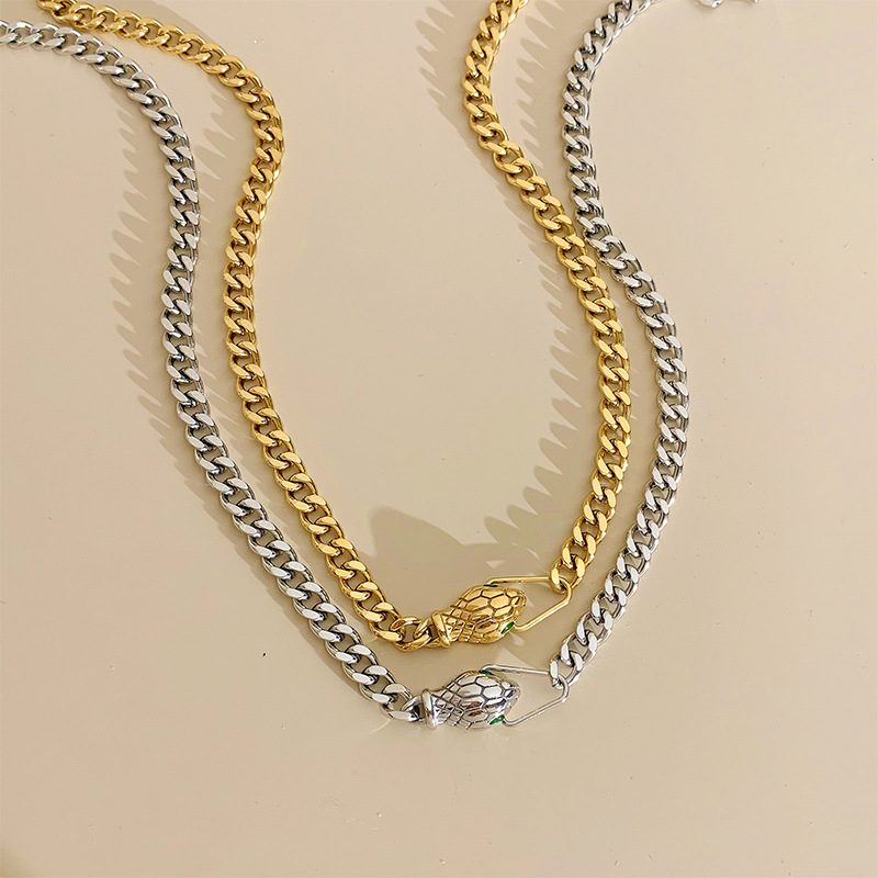 Fashion Snake Stainless Steel Artificial Gemstones Bracelets Necklace