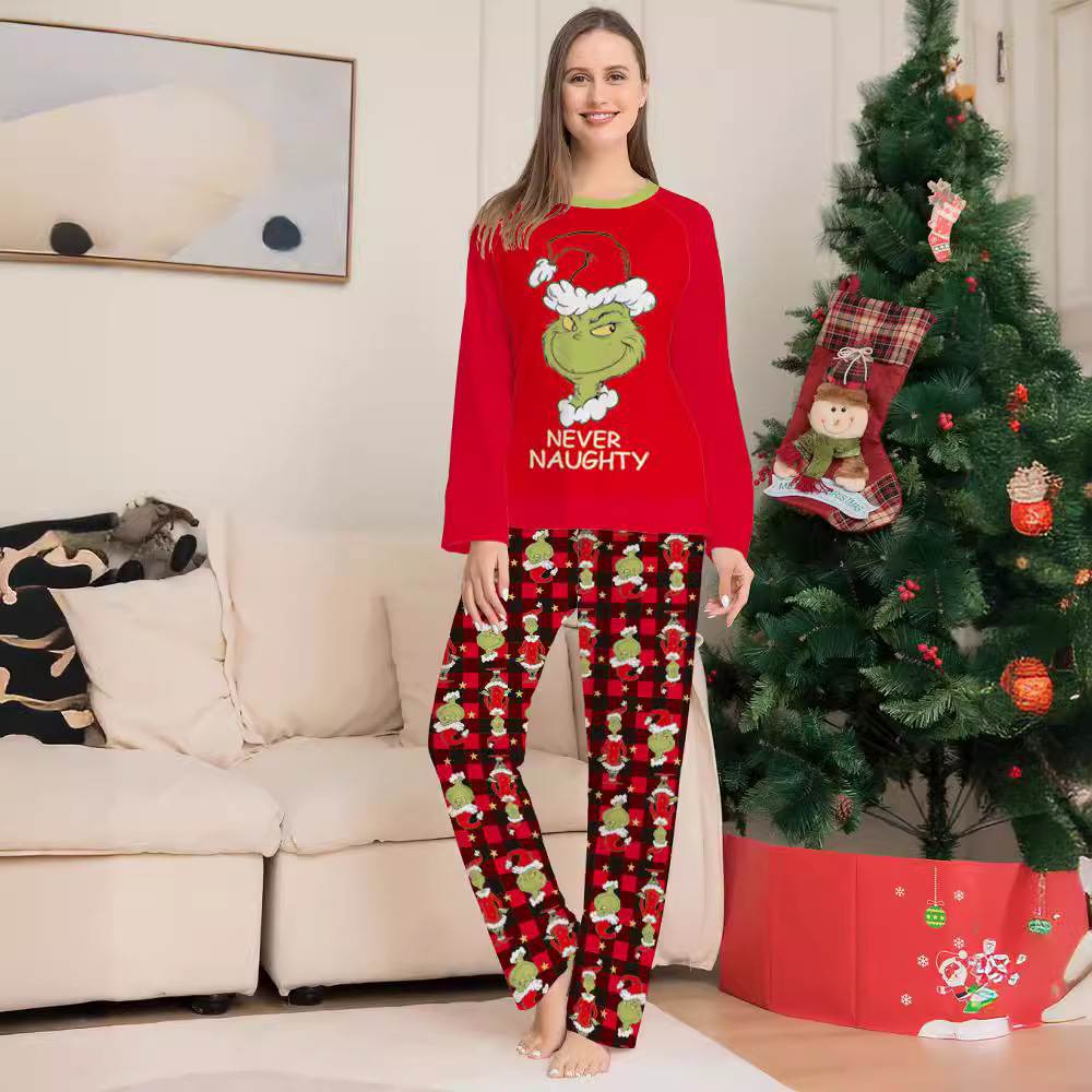 Christmas Little strange family Christmas homestays pajamas cartoon plaid printed two-piece family suit_voghion.com