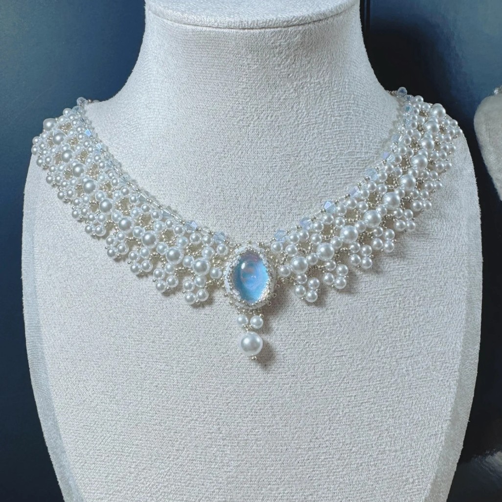 Pendentif perle française pour femme, élégante chaîne ras du cou tressée multi-rangs, vente en gros_voghion.com