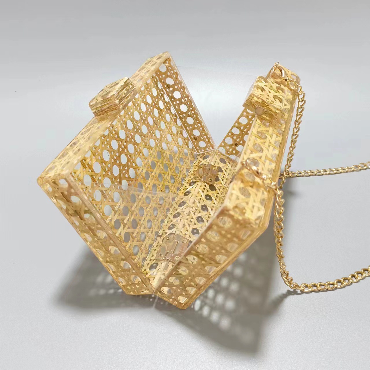 Yellow White Arylic Solid Color Hollow Square Evening Bags display picture 8