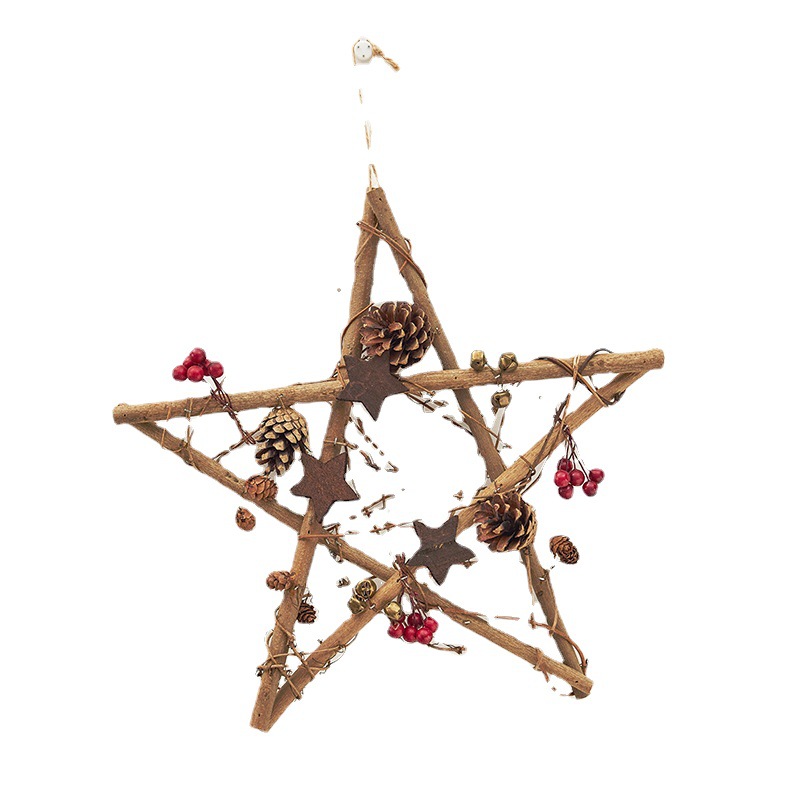 Decoración de Navidad nórdica de madera penta-colgante decoración de ventanas de Navidad accesorios pared campanas de estrella