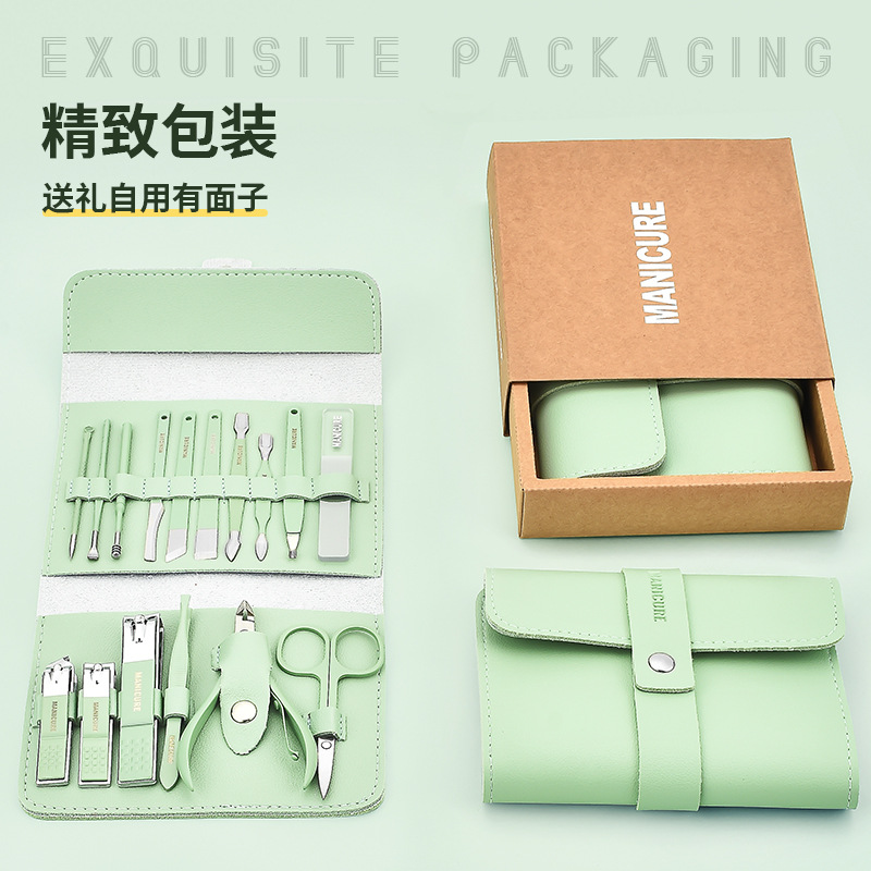 Amazon stainless steel nail tool set with folding bag portable nail clippers set dead skin Clippers nail file