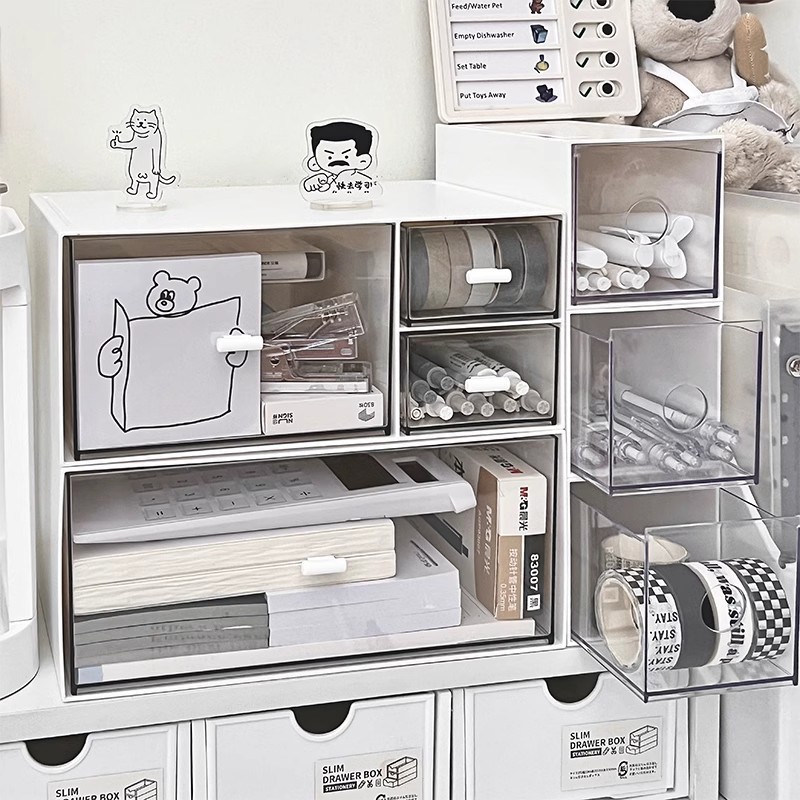 Desktop Storage Box Drawer-Type Acrylic Transparent Desk Stationery and Cosmetics Storage Rack Office Organization Box