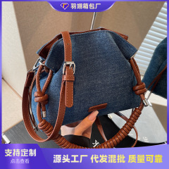 外单超火轻便牛仔包包女式2025新款休闲百搭手提水桶包单肩斜挎包