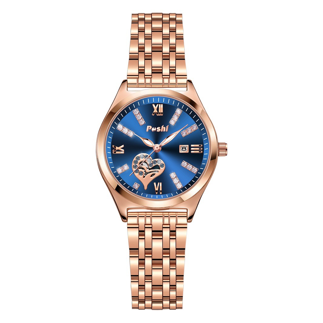 Poshi nuevo reloj de mujer luminoso impermeable reloj de calendario de cinturón de acero para estudiantes femeninos TikTok popular entrega de una pieza