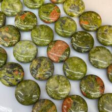 天然花绿石圆形双拱面扁珠 20MM 半成品diy手链项链饰品配件批发