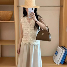 2024年新款夏季女装小衫盘扣无袖马甲上衣蕾丝吊带背心打底衫女薄