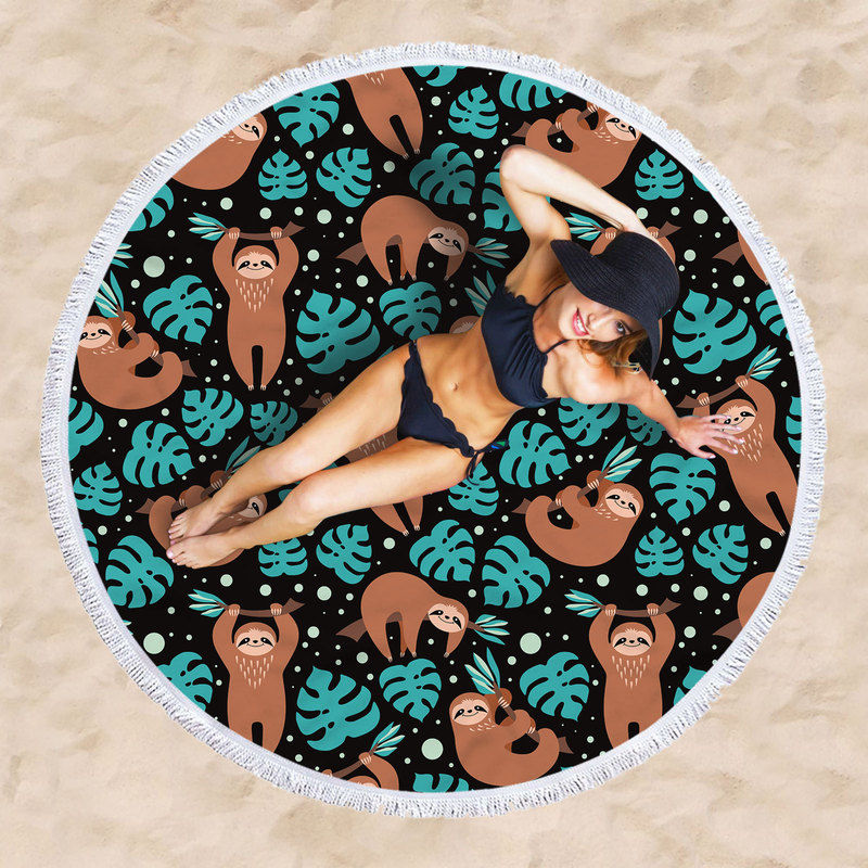 Cross-border exclusive round printed beach towel shawl lunch mat beach mat 3D digital printing sloth Cross-border exclusive round printed beach towel shawl lunch mat beach mat 3D digital printing sloth