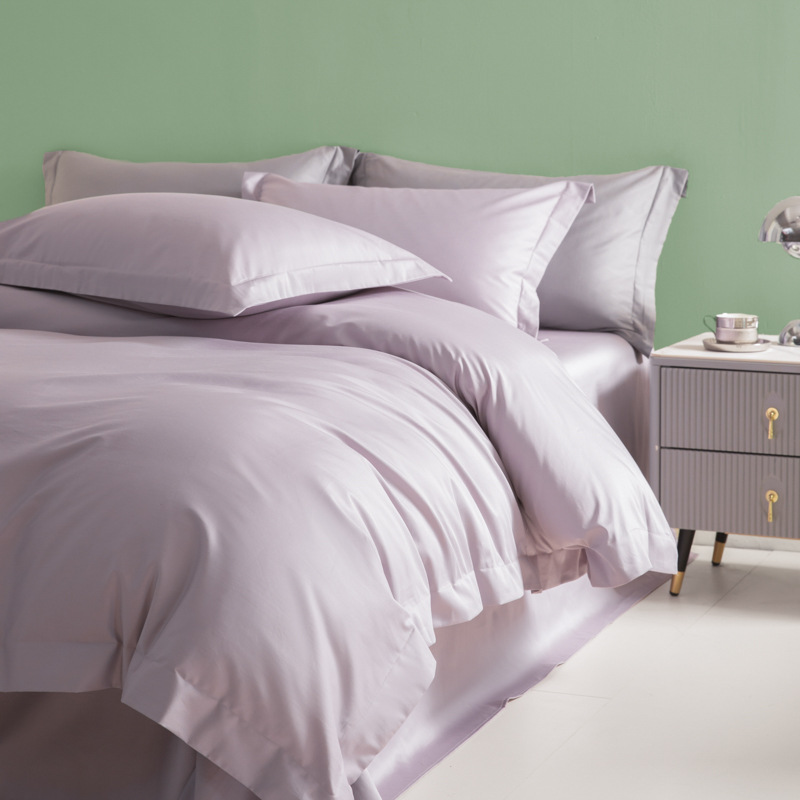 High-End 100S Long-Staple Cotton Pure Color Four-Piece Set Pure Cotton Accessible Luxury High-End Quilt Cover Bed Bed Sheets Three-Piece Pillowcase Set