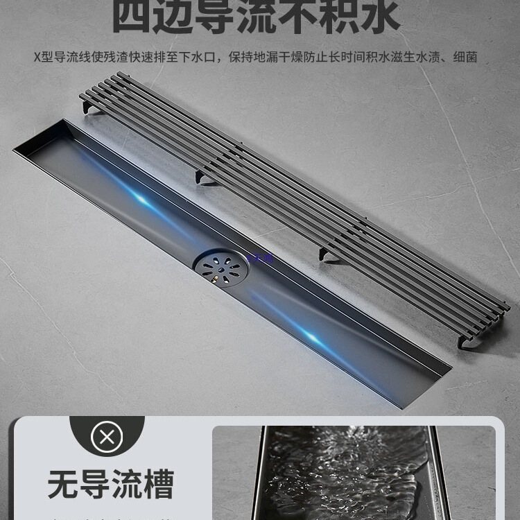 Long Strip Floor Drain 304 Stainless Steel Shower Room Bathroom Full Copper Anti-Odor Core Bathroom Rectangular Large Flow Rate