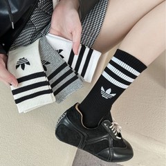 潮流袜子男女中筒长袜纯棉网红三叶高筒吸汗防臭条纹运动袜春秋