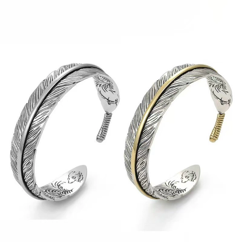 Tang Wen перо открытый браслет мужской тренд дикий ретро браслет открывающаяся рука