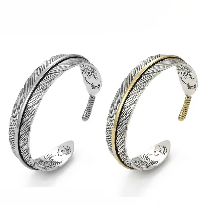 Tang Pattern Feather Opening Bracelet Men's Trendy Personality All-match Retro Bracelet Opening Bracelet Cross-border Jewelry Supply