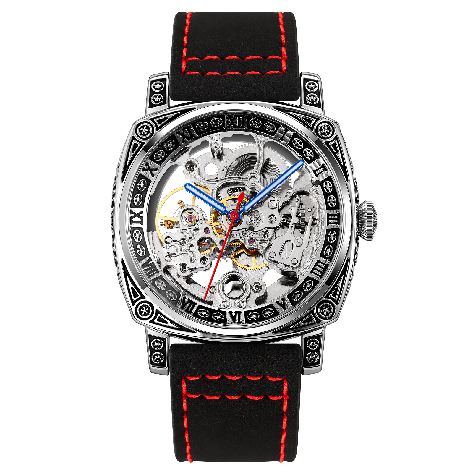 Momento retrógrado relojes mecánicos en relieve perforados relojes de pulsera de hombre casual comercio exterior al por mayor fábrica de fuente personalizada