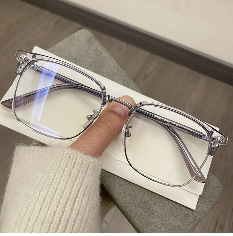 Versatile Minimalist Sven Polytechnic Half-Frame Men, Prescription Lenses Available, Stylish Anti-Blue Light Large Frame Glasses For Women_voghion.com