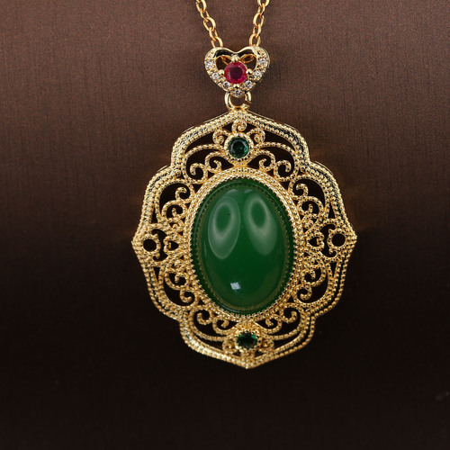Live Stream Imperial Style Inlaid Imitation Hetian Jade Pendant, Live Stream Wholesale Gold-plated Jade Pendant Necklace