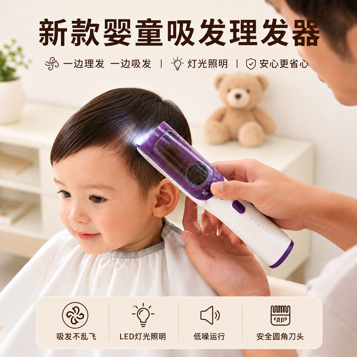Baby Hair Clipper, Children's Rechargeable Waterproof Electric Clipper, Low-Noise Baby Electric Clipper, Household Use, Exclusively for Cross-Border Sales