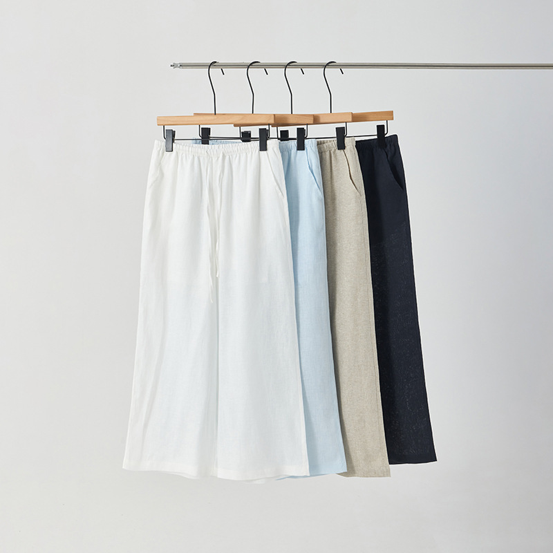 Old Money Style Narrow-Waist Full-Length Linen Cropped Pants for Women 2026 Spring/Summer New Loose Lazy Wide-Leg Pants with Elastic Drawstring Long Pants Old Money Style Narrow-Waist Full-Length Linen Cropped Pants for Women 2026 Spring/Summer New Loose Lazy Wide-Leg Pants with Elastic Drawstring Long Pants
