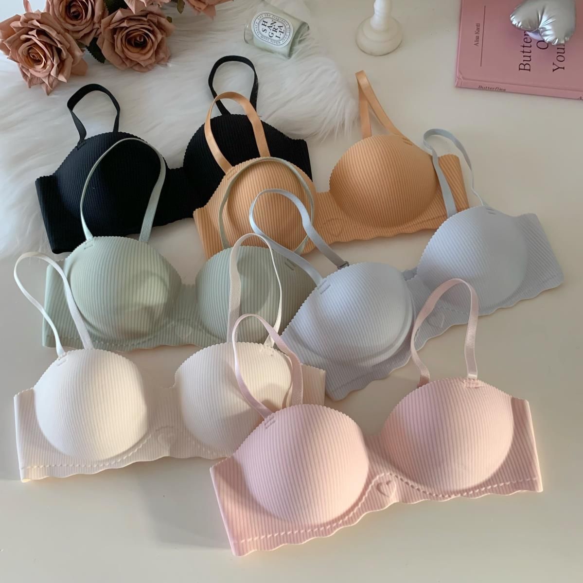 Nylon, Sponge Fabric Type Solid Color Lady Sexy Nylon Sponge Side Breast Reduction Comfort All Seasons Bralette