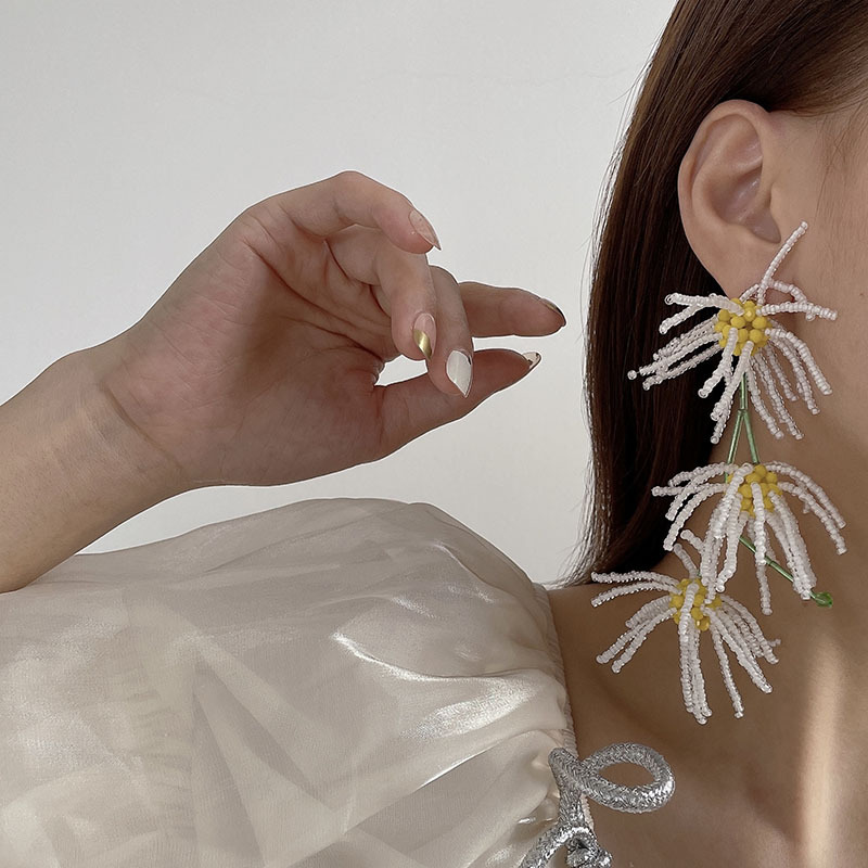 1 Piece Fashion Flower Beaded Imitation Pearl Tassel Womenu0027S Chandelier Earrings