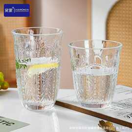 宫廷浮雕玻璃杯家用喝水杯子柠檬水杯拿铁咖啡杯冷萃杯冷饮果汁杯