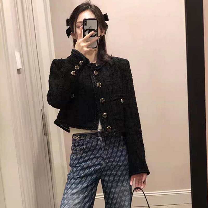 French-Style 2025 Spring and Autumn Fashion Women's New Chanel-Inspired Socialite Black Single-Breasted Versatile Short Coat