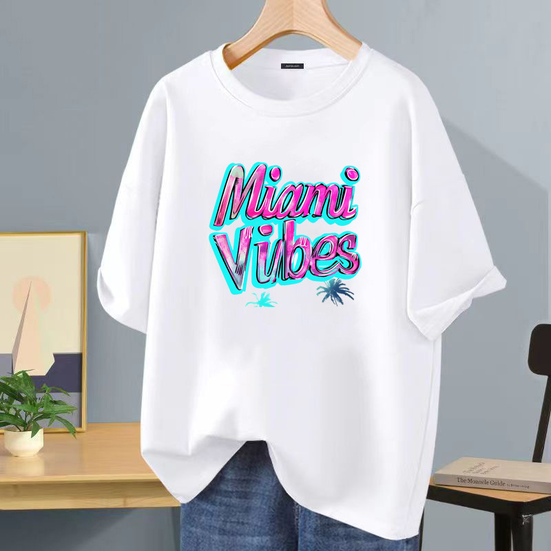 Camiseta de manga corta blanca de seda de hielo, logotipo impreso, ropa de clase, ropa de trabajo de bricolaje, camiseta de cuello redondo, manga corta impresa