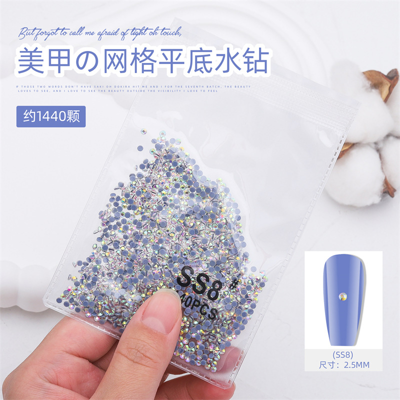 1440 malla de uñas plana rhinestone inferior no gota diamante olímpico blanco AB redondo transparente bolsa grande cristal joyería diamantes