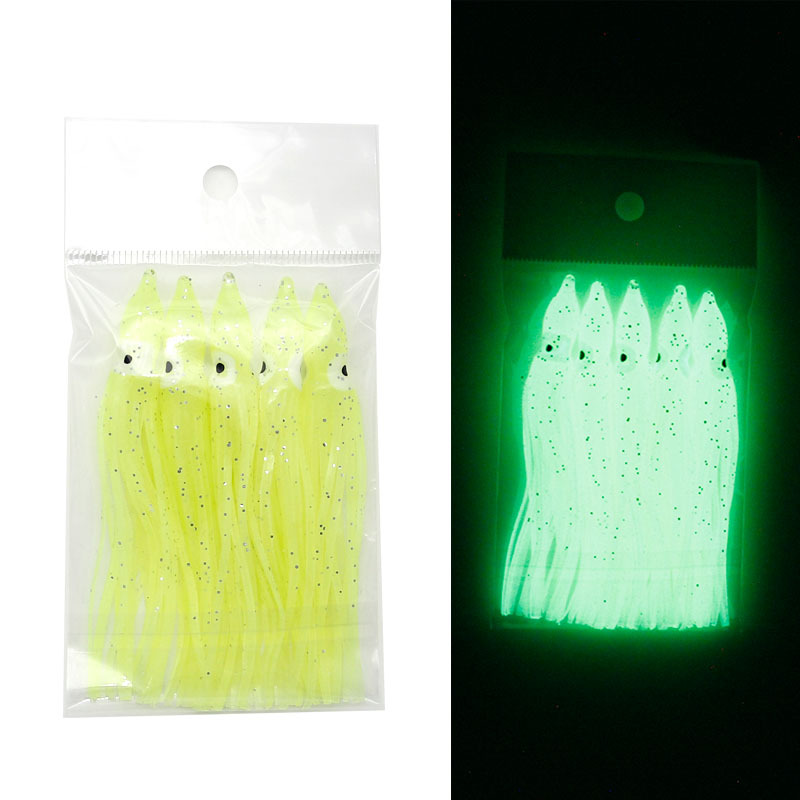 Octopus Fishing Lures Luminous Octopus Skirts Fishing Squid Skirts Soft Octopus Squid Skirts Glow Plastic Octopus Trolling Bait Saltwater Squid Skirts Soft Octopus Bait for Bass Trout