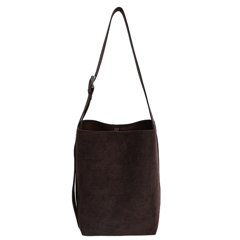 2026 Autumn/Winter Large Capacity Tote Bag For Women Students New Suede Shoulder Bag Simple Korean Style Commuter Bucket Bag - Thumbnail 8
