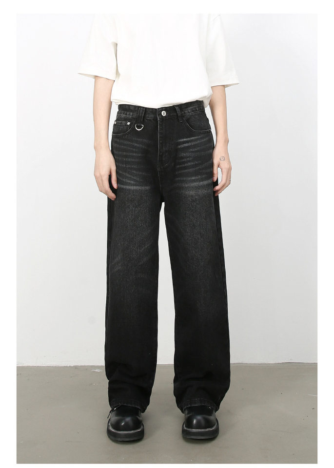 Quần jean nam ống rộng ống đứng phong cách Hàn, cạp vừa, denim cotton thoáng mát — Màu xanh lam, Đen xám chi tiết 4
