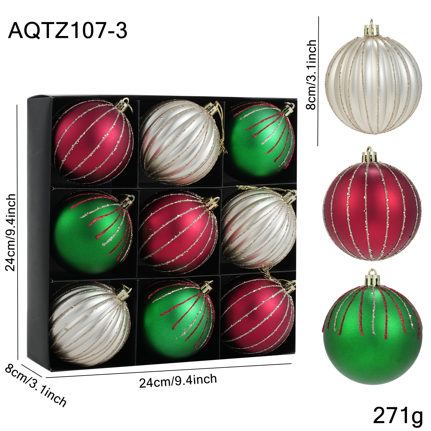 Nuevo producto 8CM pintado polvo adhesivo colorido bola de Navidad colgante bola set caja de decoración de Navidad colgante árbol de Navidad