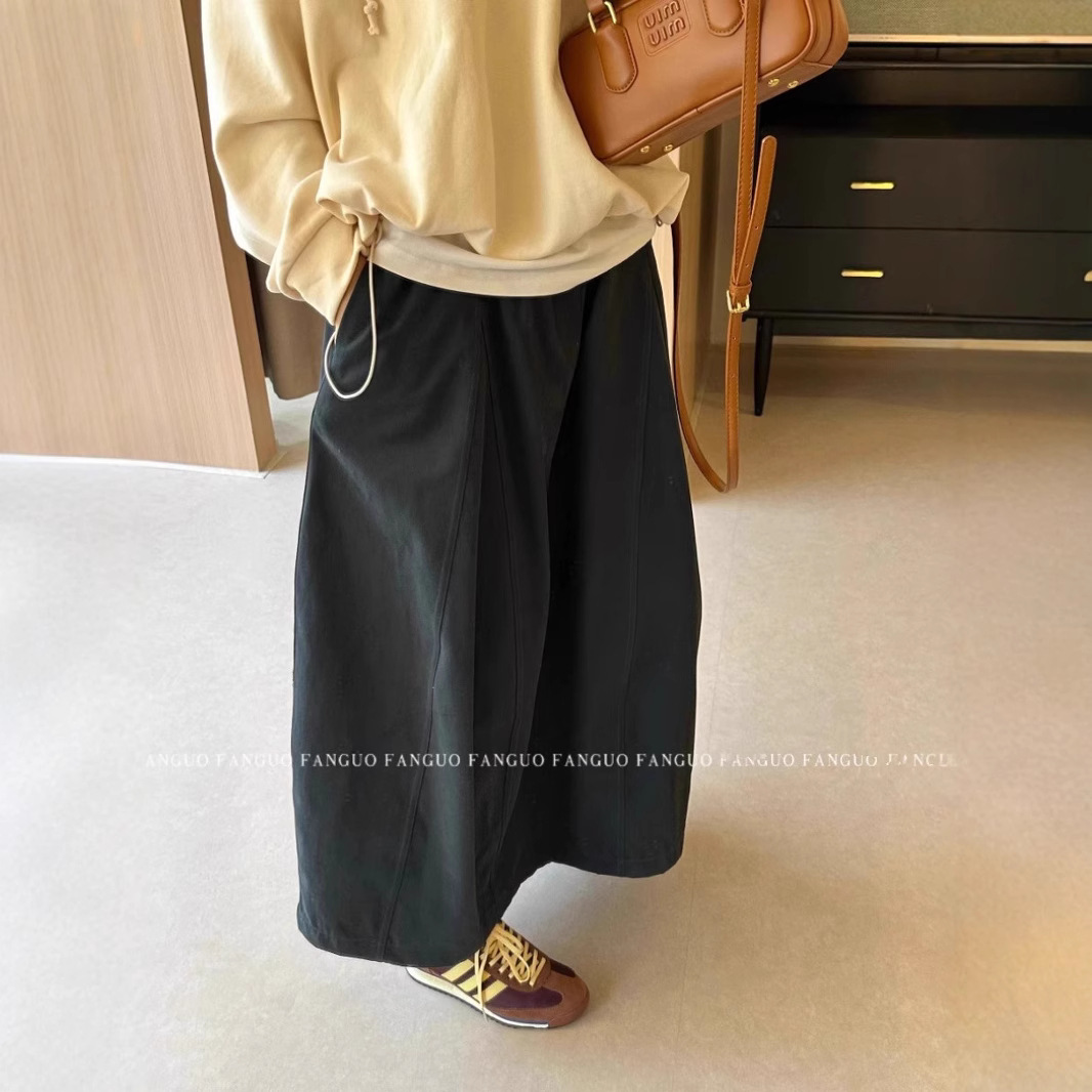 Workwear Skirt for Women, Spring and Summer Long A-Line Skirt, High-Waisted Japanese Style Pure Color Flower Bud Cotton Workwear Skirt, Casual and Versatile