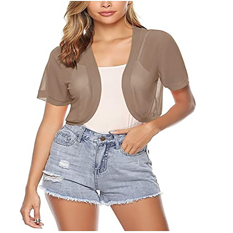 Solid Color Fashion Shorts Tulle Women's Shawl Top