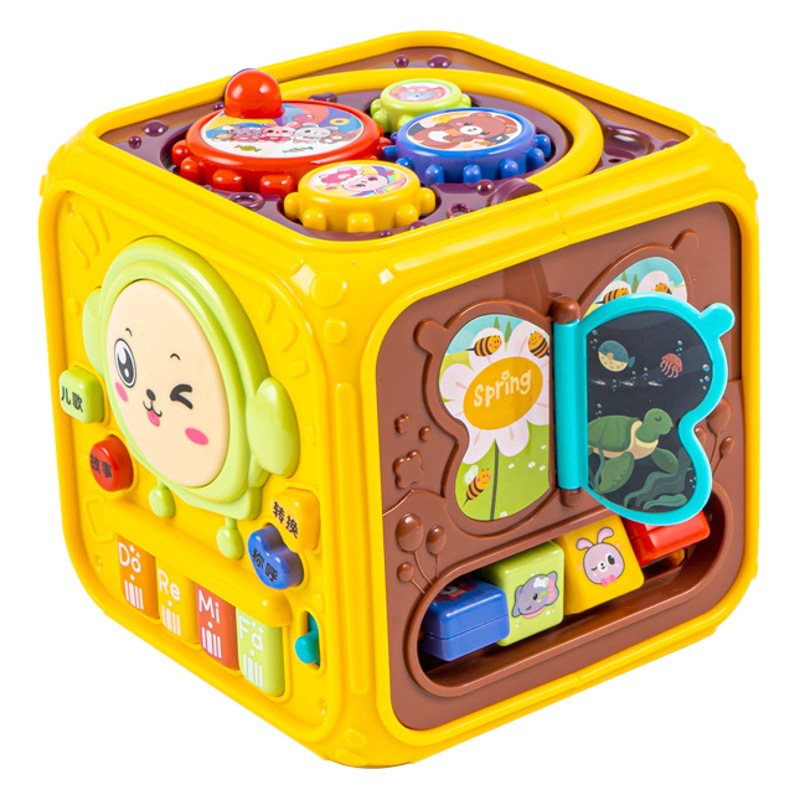 Children's Hexahedron Handbeat Drum 1-year-old Baby Toy Smart Cube June Baby Beat Drum Luminous Music Six-sided Drum