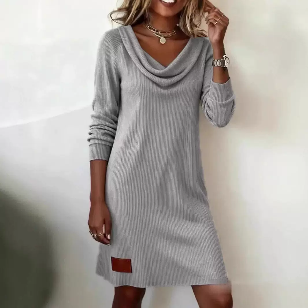 欧美跨境亚马逊独立站新款秋冬女装长袖堆堆领舒适休闲修身连衣裙