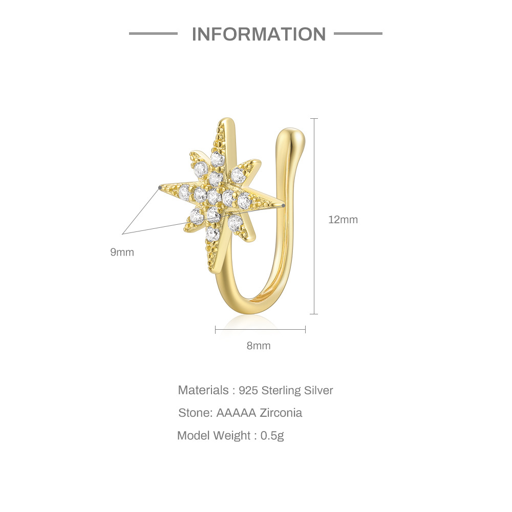 2g Weight Nose Ring Classification 1 Piece Quantity Daily, Street Occasion 925 Sterling Silver Material Star, Moon Pattern Women's Gender Plating Design Simple Style Style 1 Piece Nose Rings & Studs Simple Style Star Moon 925 Sterling Silver Plating 6