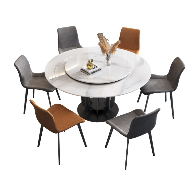Luz de lujo ronda Placa de comedor mesa y silla combinación moderna minimalista mesa de comedor de alta gama nuevo restaurante con plato giratorio
