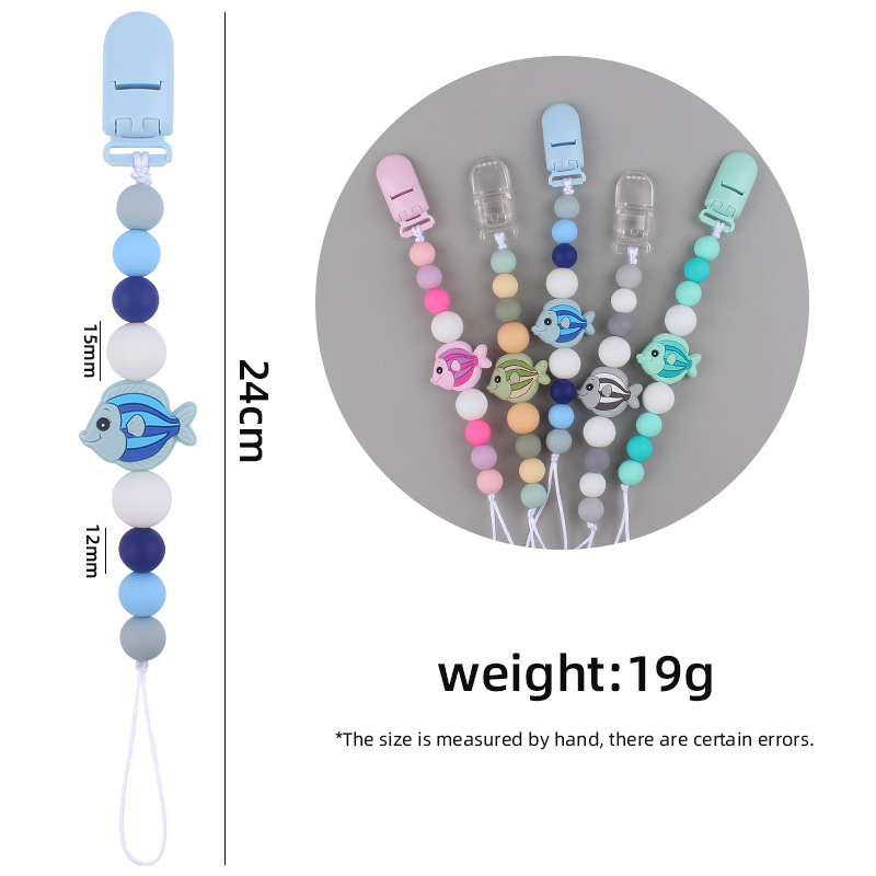 Nuevo bebé suministros chupete cadena creativa bebé dibujos animados pescado silicona mordedura molar anti-gota cadena