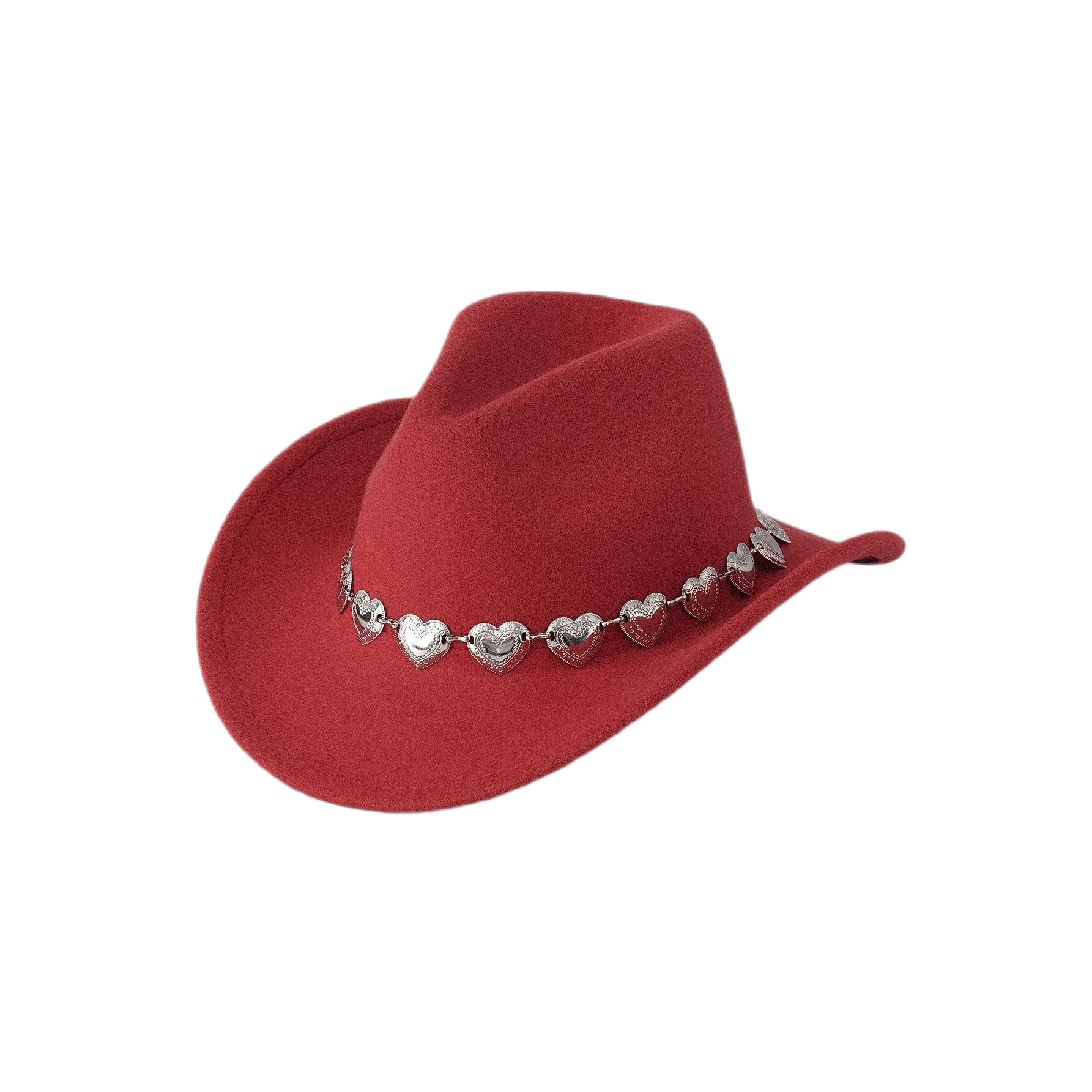 Cappello oversize con catena a cuore per donna, stile europeo americano hip hop punk cowboy fedora retrò in feltro traforato in metallo_voghion.com