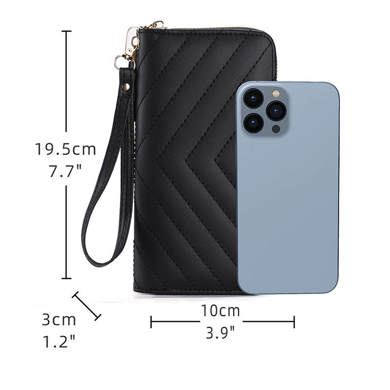 Billetera larga de estilo rombo, modelo 2024 para comercio transfronterizo, gran capacidad, bolso de mano con cremallera, para teléfono.