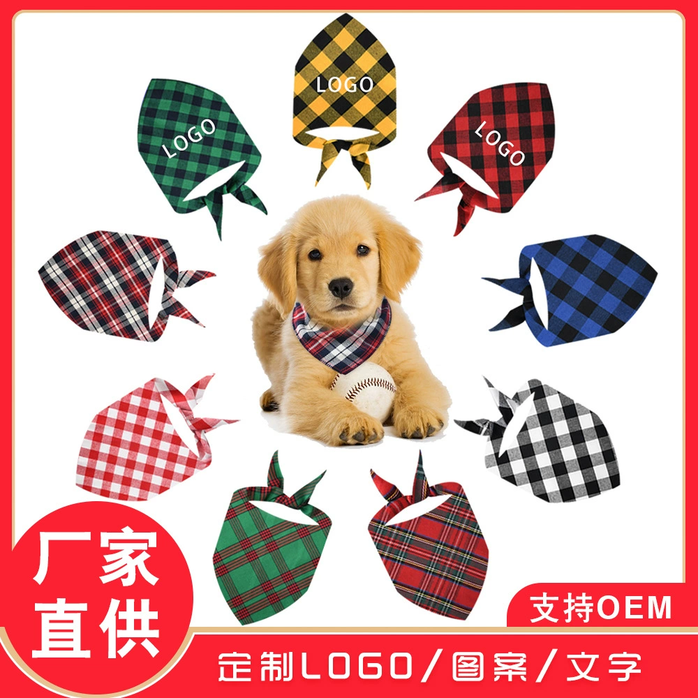 Трансграничные европейские и американские новые diy домашнее животное нагрудное полотенце хлопковое рождественское решетчатое многофункциональное оптовое треугольное полотенце