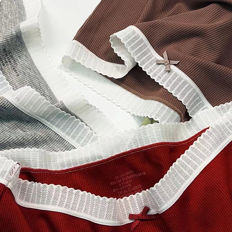 Xiaolan Skirt R023 Mid-Waist Ribbed Cotton Sexy Lace Women's Underwear Skin-Friendly Breathable High-Elastic Hip-Hugging Triangle Shorts