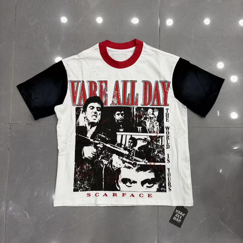 Ss26 Summer American Fashion Brand Vare All Day Washed Vintage Rhinestone Short-Sleeve T-Shirt Wholesale