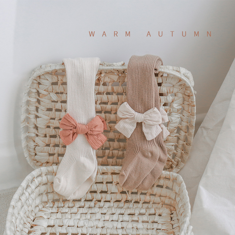 21 nuevas niñas polainas de algodón peinado primavera y otoño neto rojo princesa coreana arco grande desgaste exterior pantimedias los niños