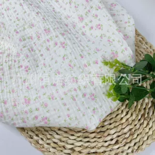 纯棉双层纱布绉布宝宝复古小碎花印花纱布婴儿童装睡衣家居服布料