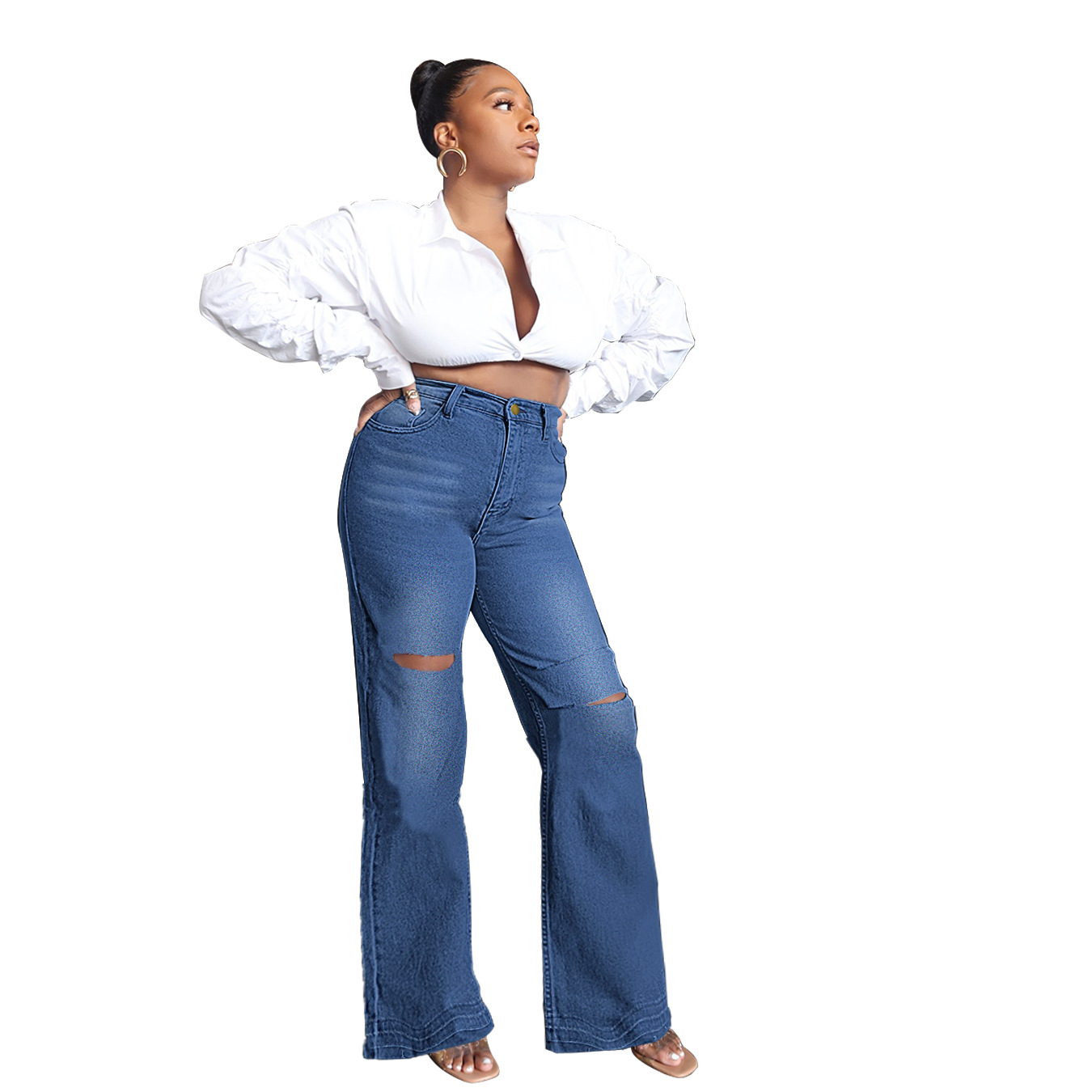 Plus Size Slim-Fit Ripped Jeans NSWL97117